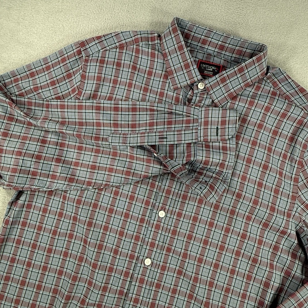 UNTUCKit Button Down Shirt Mens Large Red Blue Plaid 100% Polyester